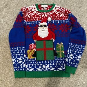 Jolly‎ Sweaters Adult Medium Santa Present Drink Pouch Ugly Christmas Sweater